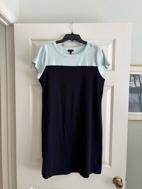 Talbots Mint and Navy Colorblock Crewneck Top